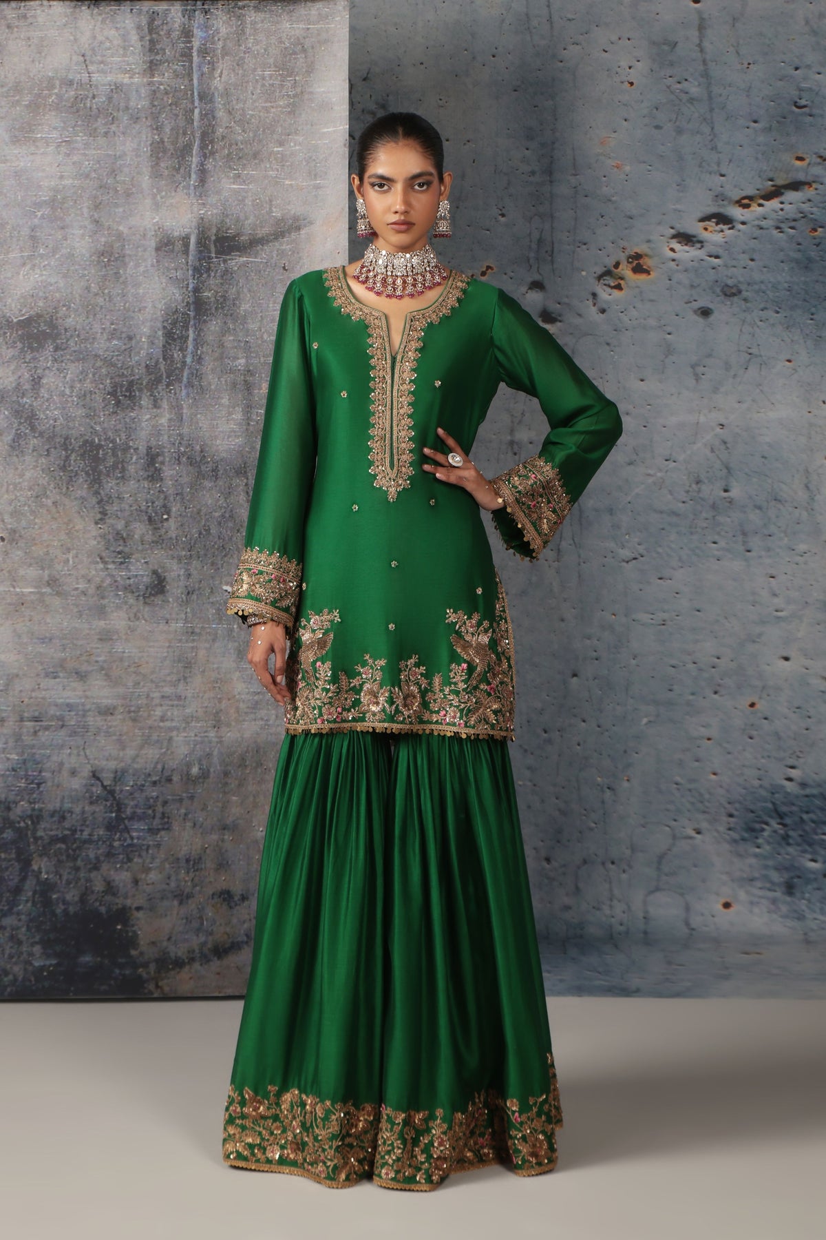 Green Heavy Sharara Set