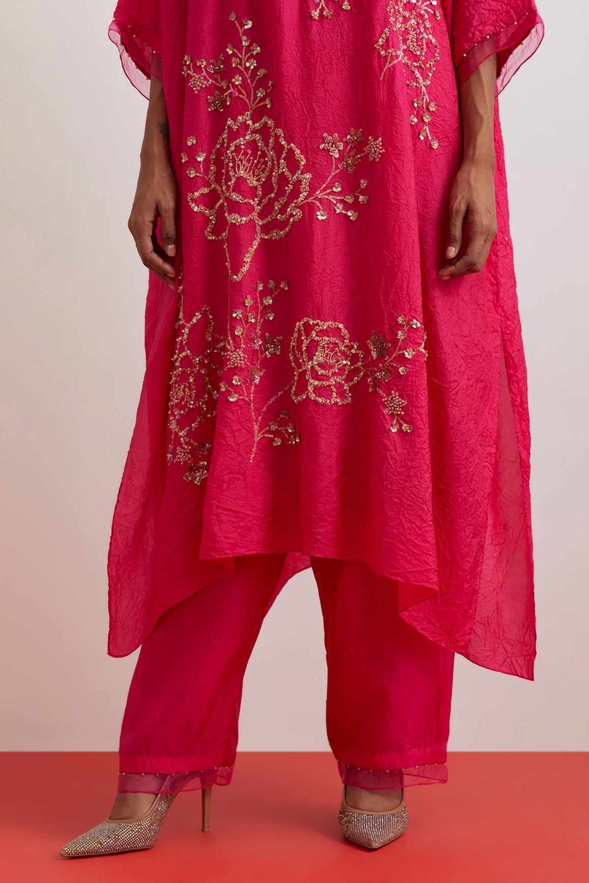 Hot Pink Embroidered Kaftan Set