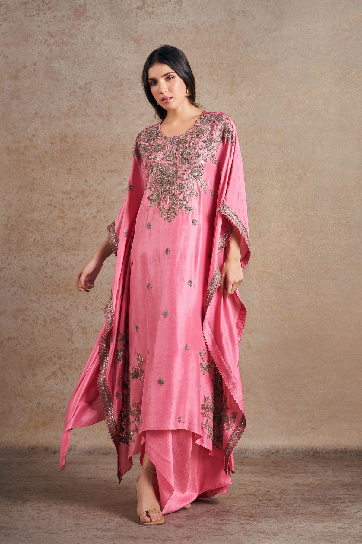Blush Pink Kaftan With Drape Skirt