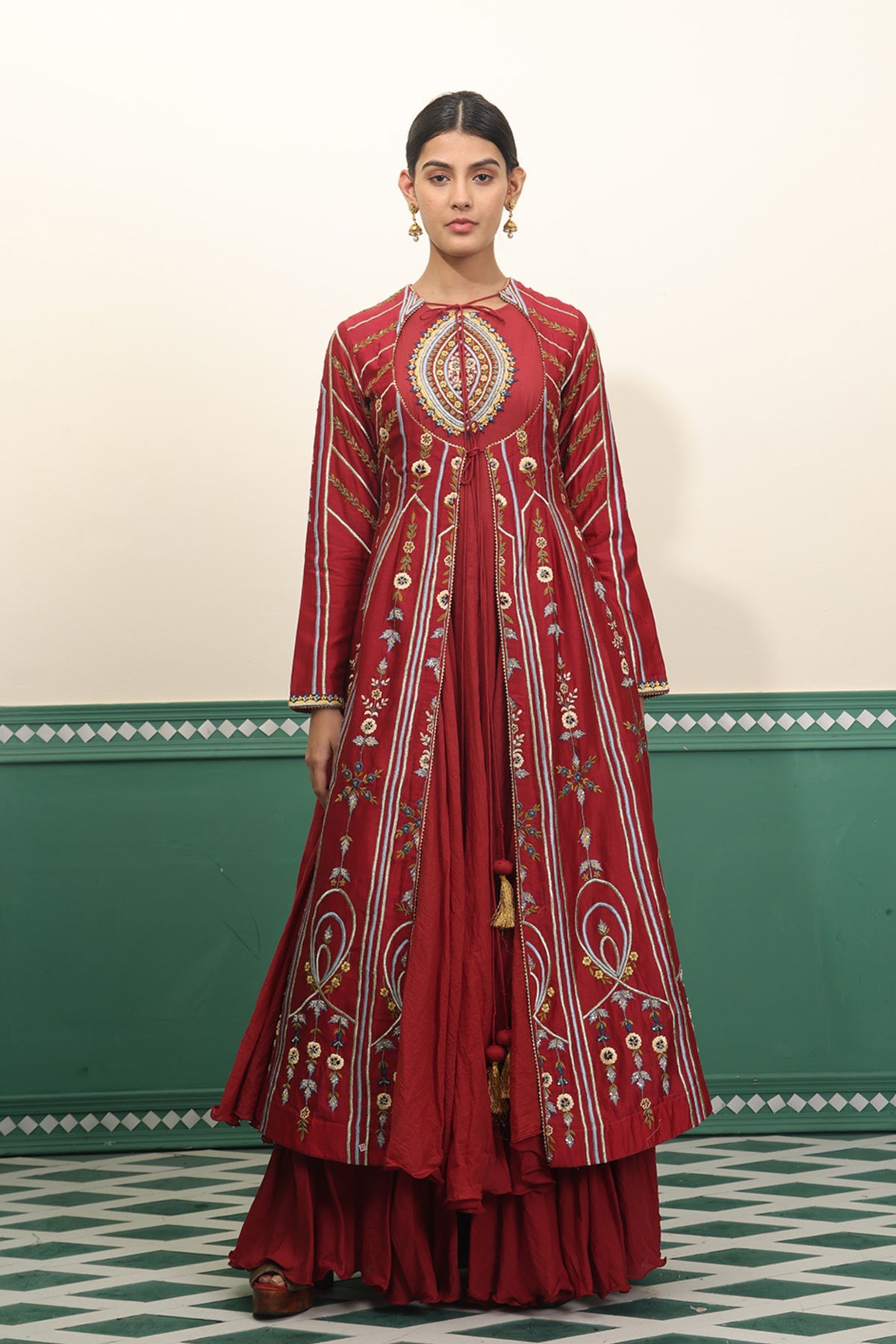 Red Anarkali &amp; Pants Set
