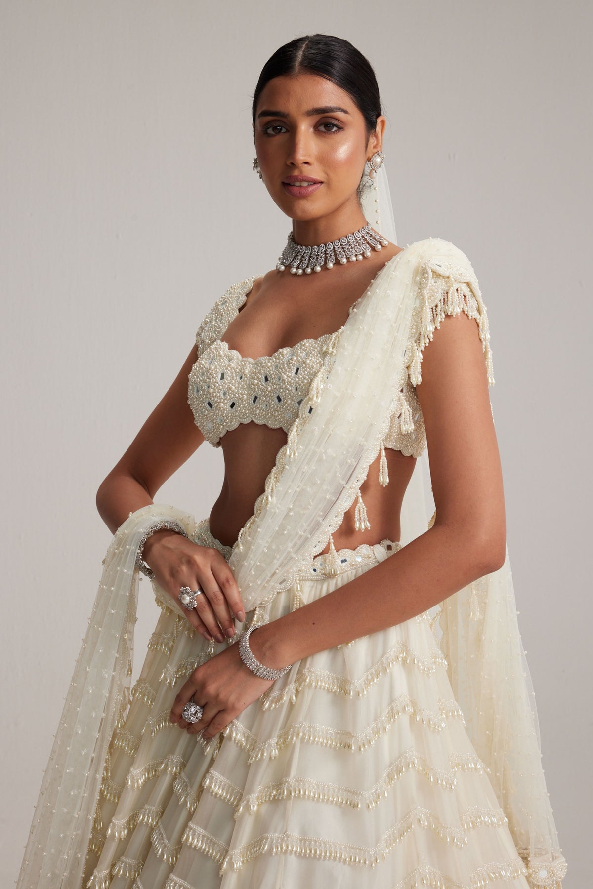 Mirror and Pearl Drop Bridal Lehenga Set