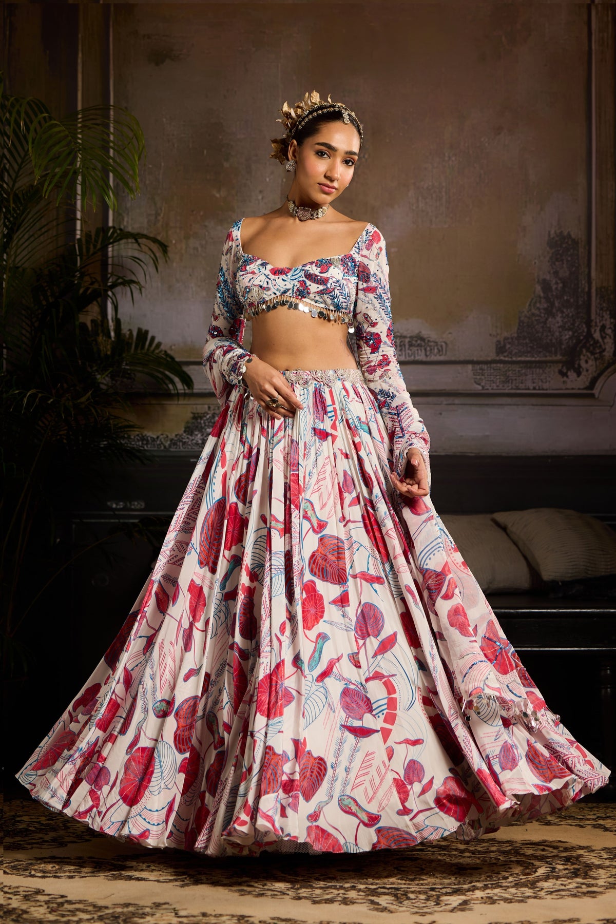 White and Pink Lehenga Set