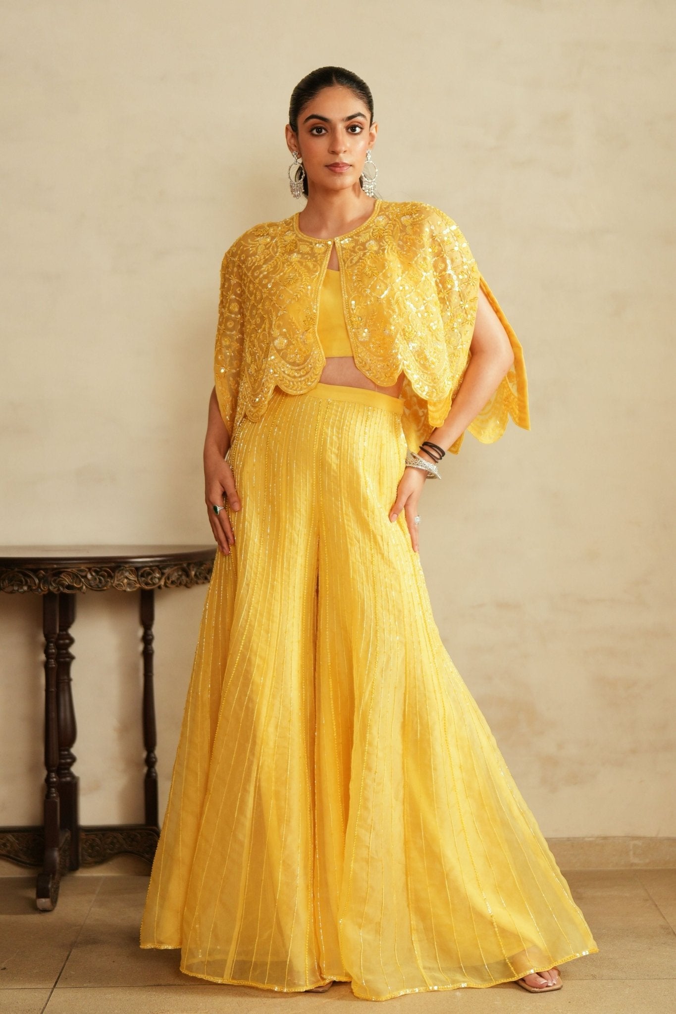 Yellow Cape Sharara Set - Saisha By Charu Arora - Elahe