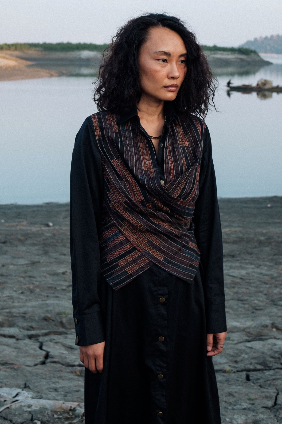 Seattle Black Copper Wrap Dress