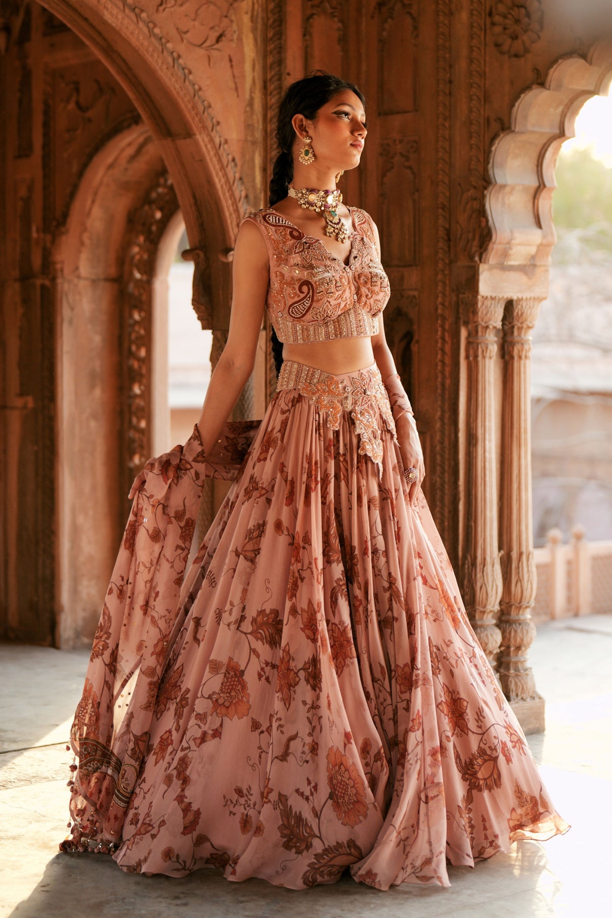 Powder Pink Embroidered Lehenga Set