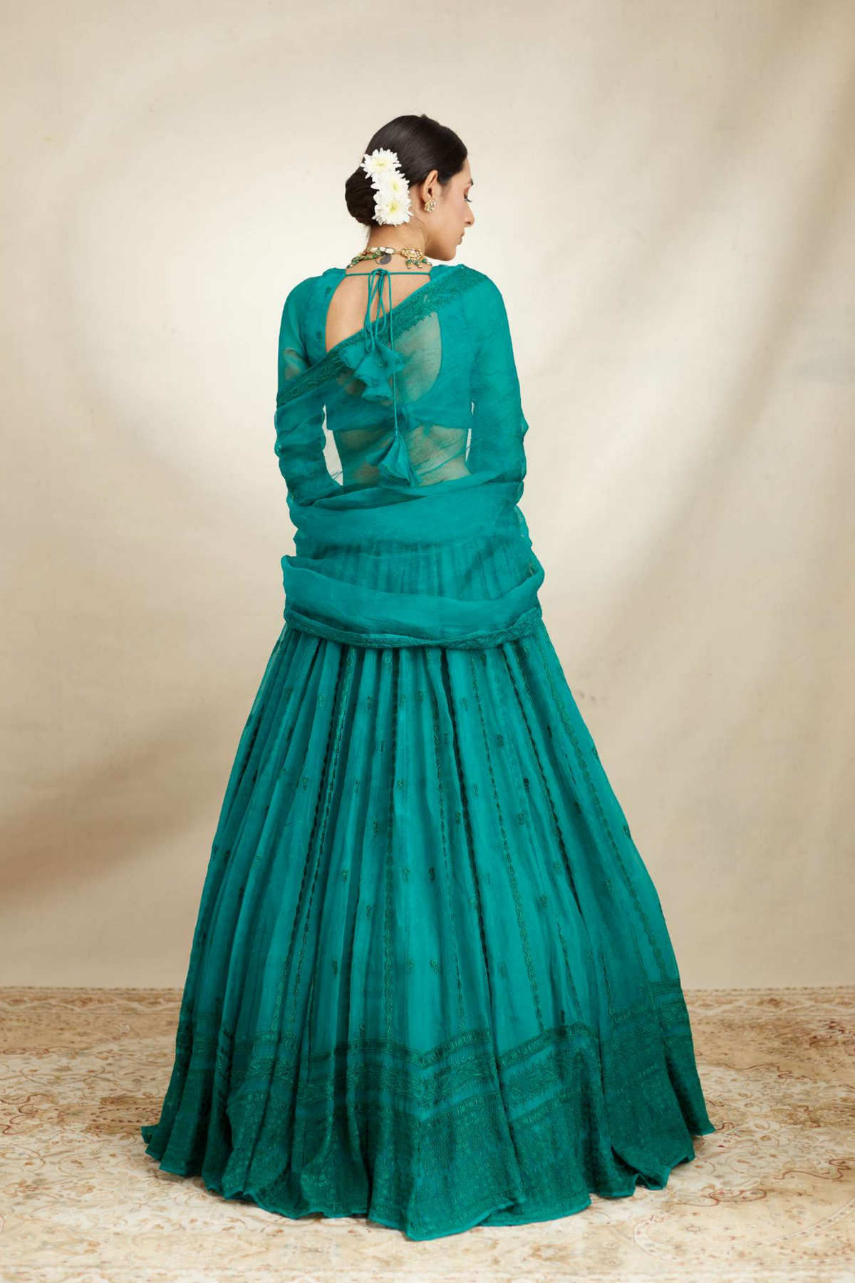 Teal Green Organza Lehenga Set