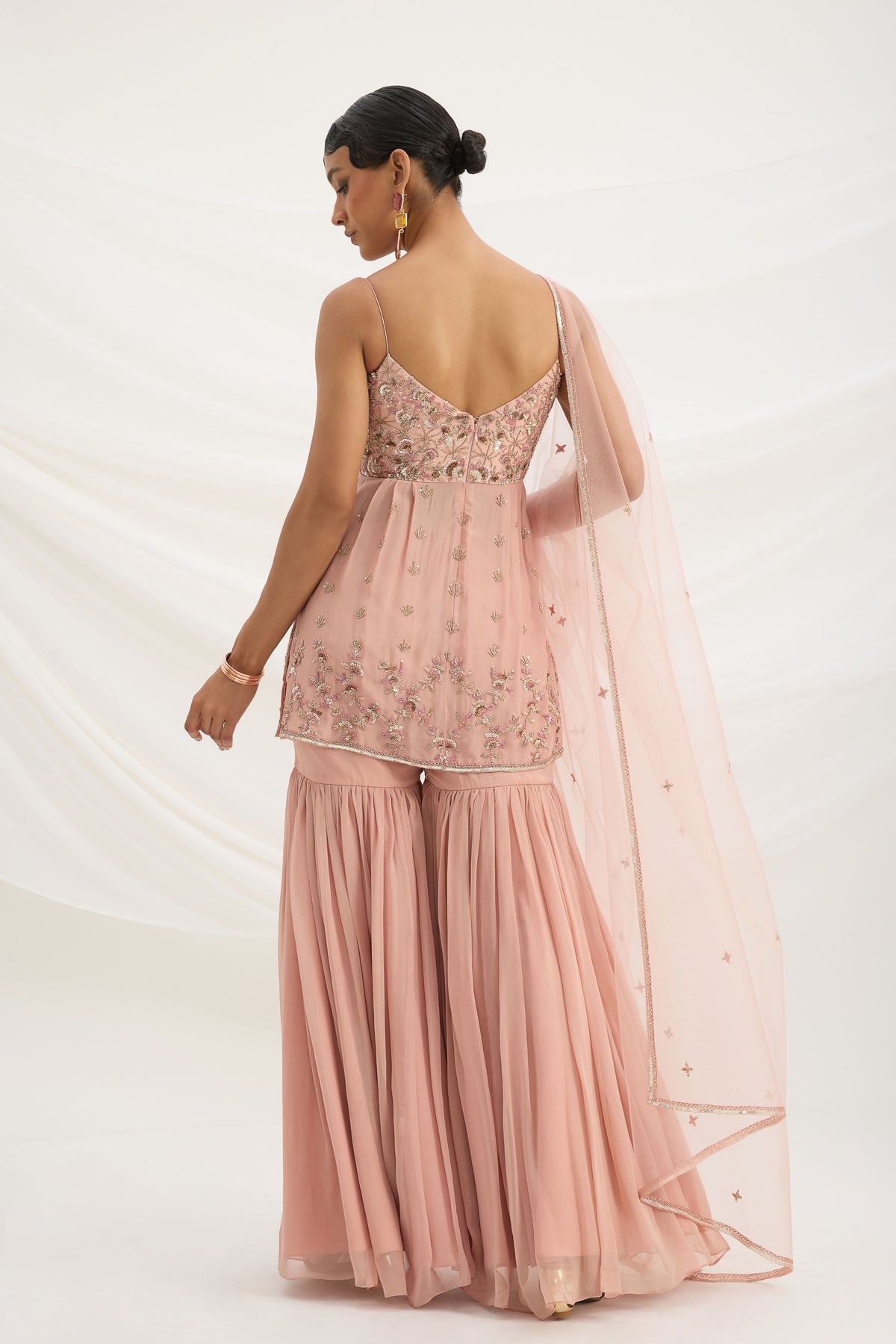 Peach Pink Embroiered Sharara Set