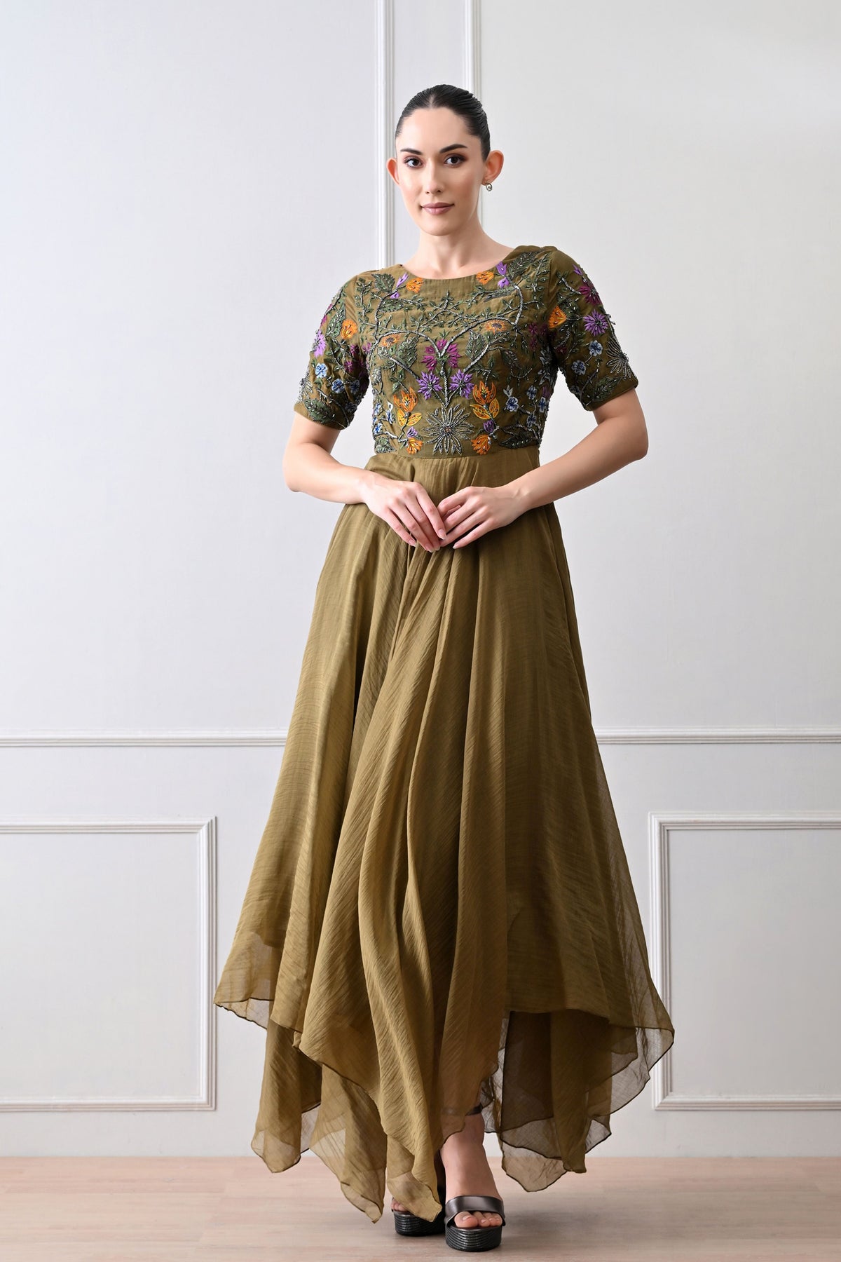 Olive Zardozi Embroidered Anarkali