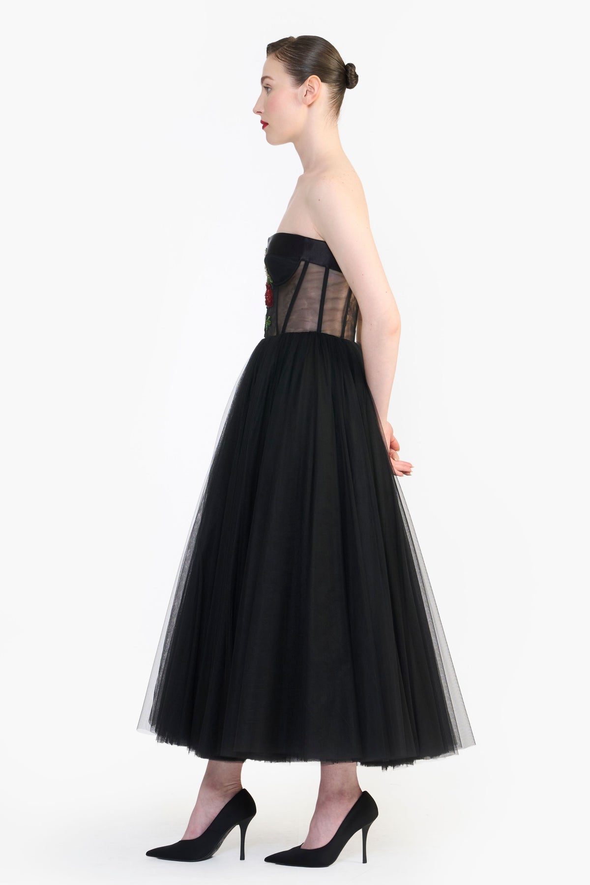 Tulle Midi With Floral Embroidery
