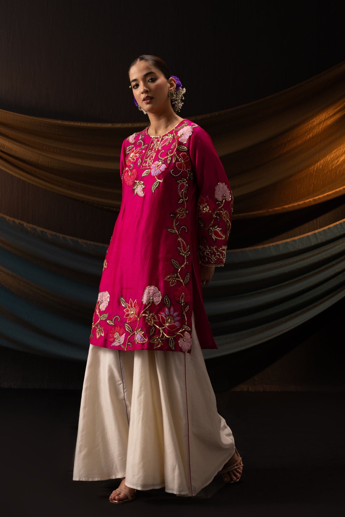 Magenta Short Kurta With Sharara