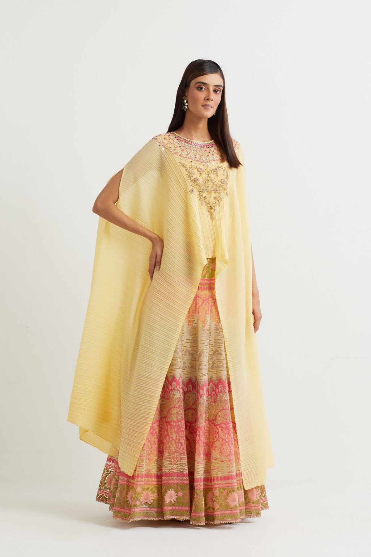 Embroidered Cape Set in Yellow