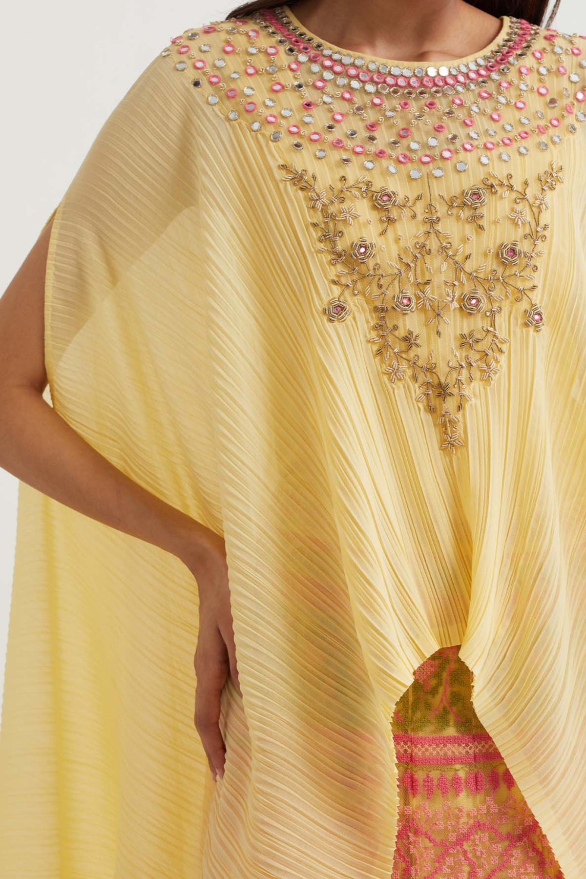 Embroidered Cape Set in Yellow