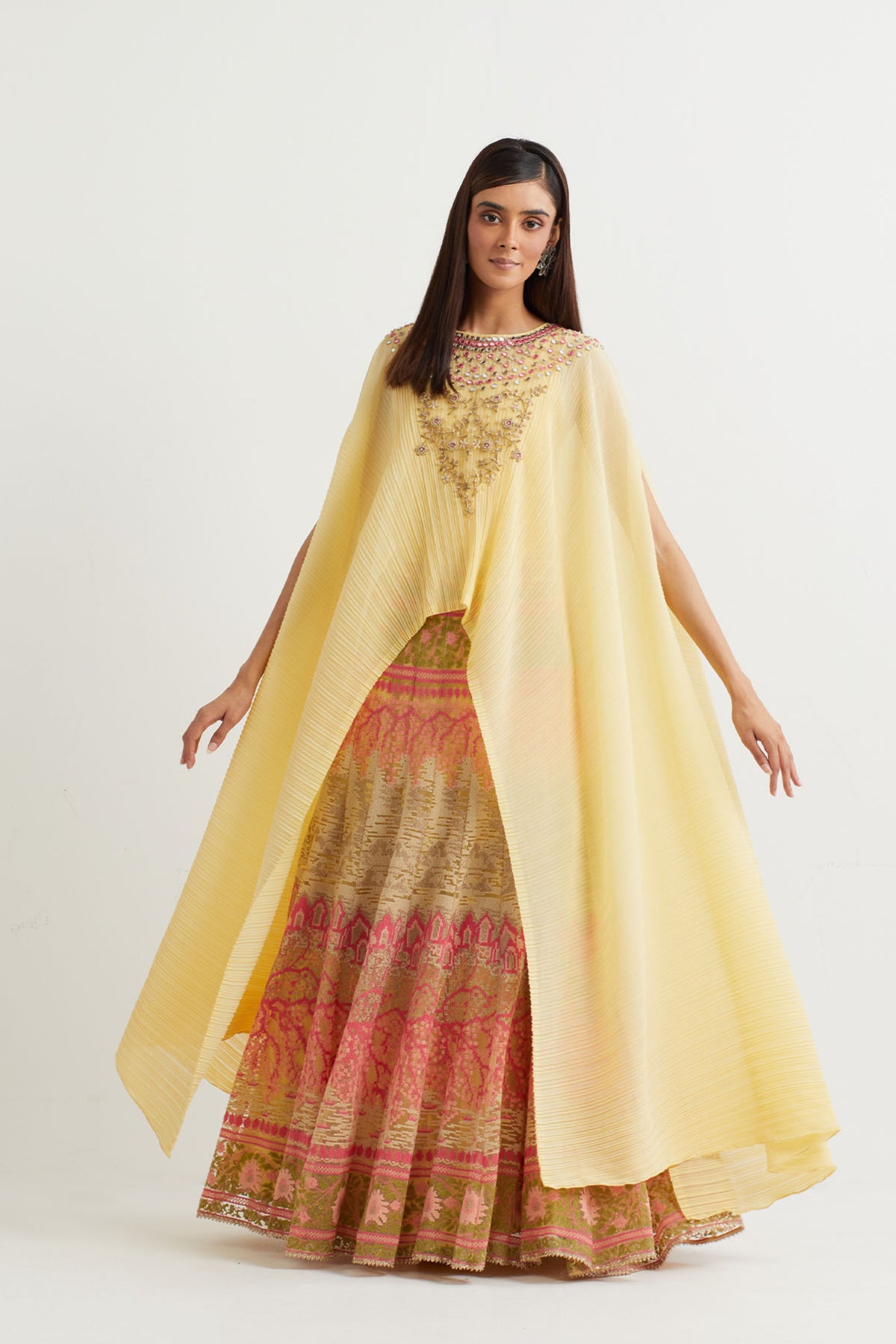 Embroidered Cape Set in Yellow