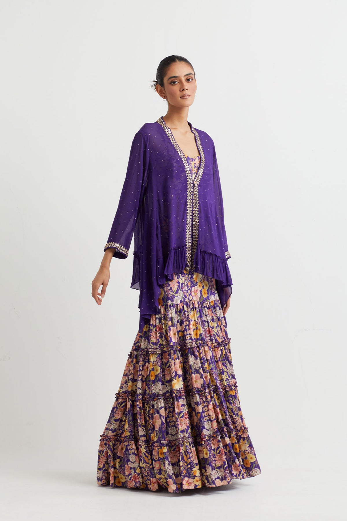 Printed Purple Jacket Set