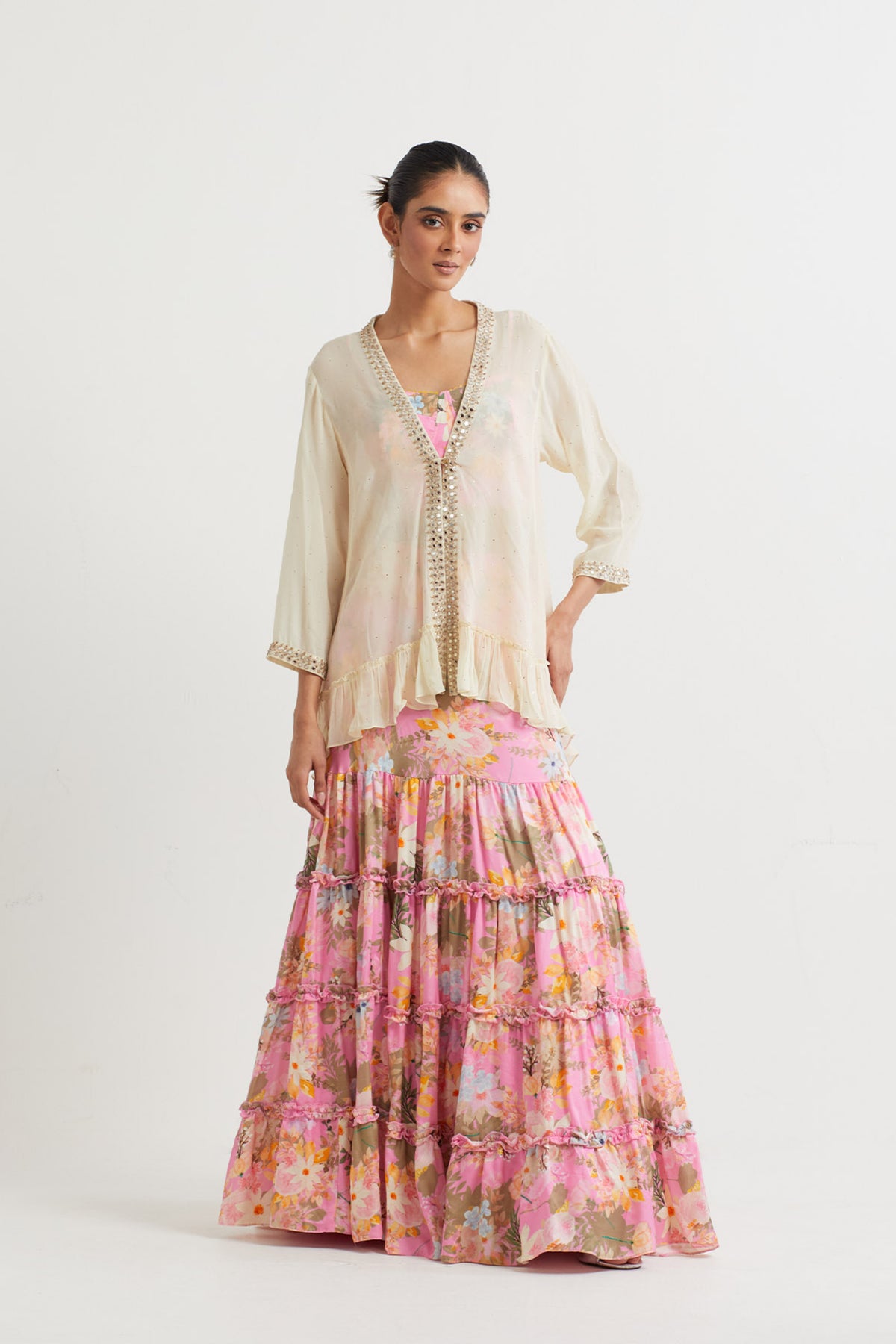Printed Pink Jacket Set