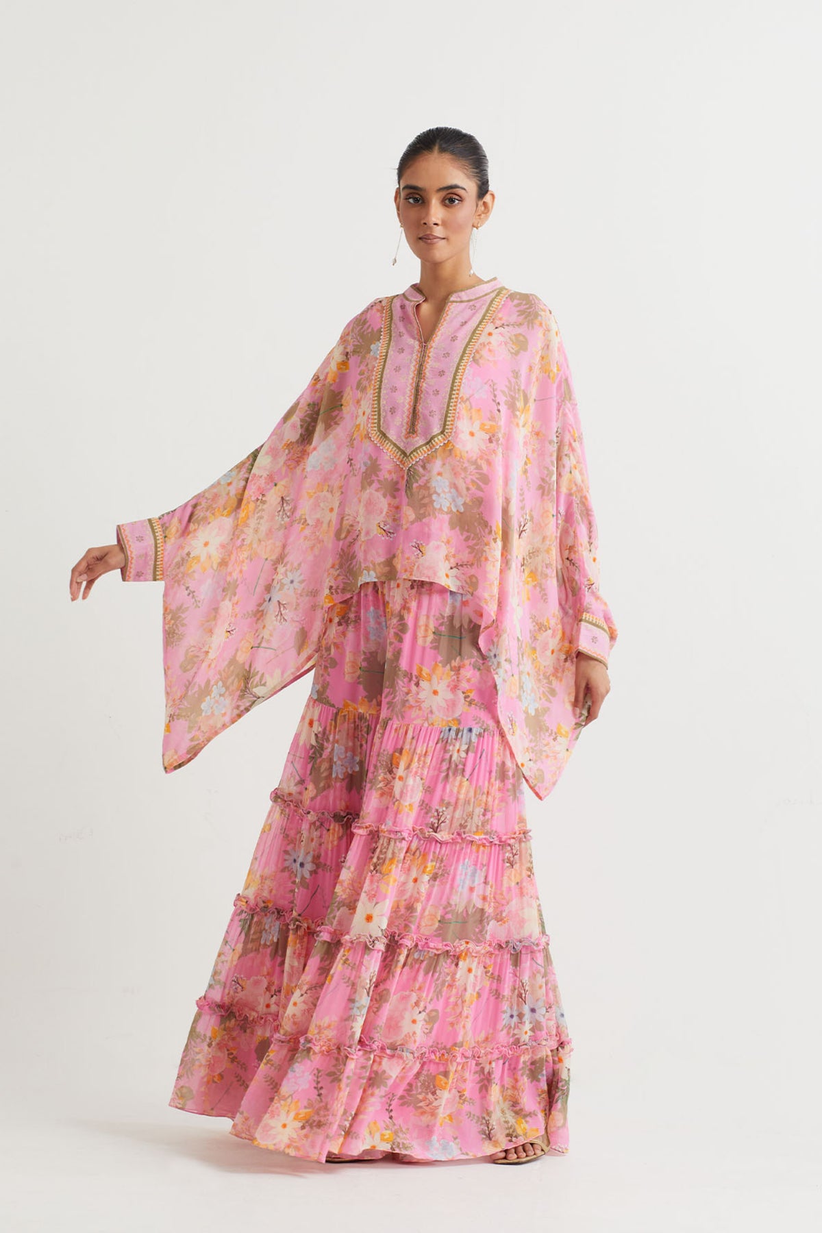 Embroidered Printed Pink Sharara Set