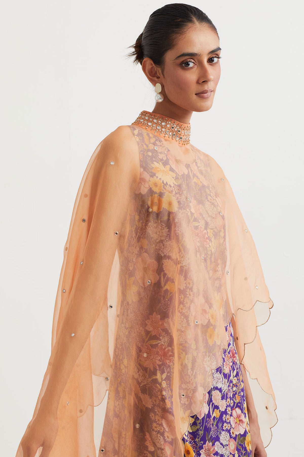 Printed Cowl Dress With Cape
