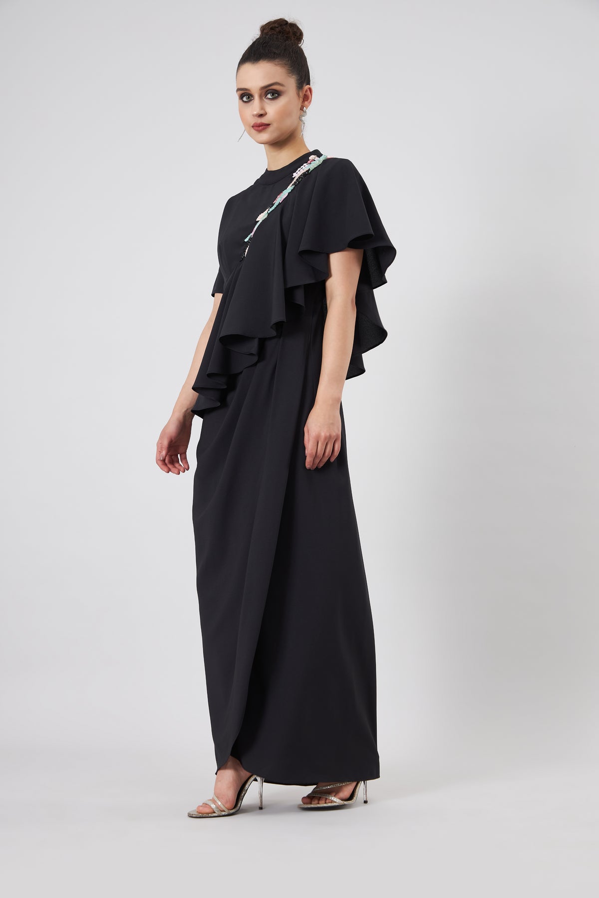 Noir Cascade Drape Dress