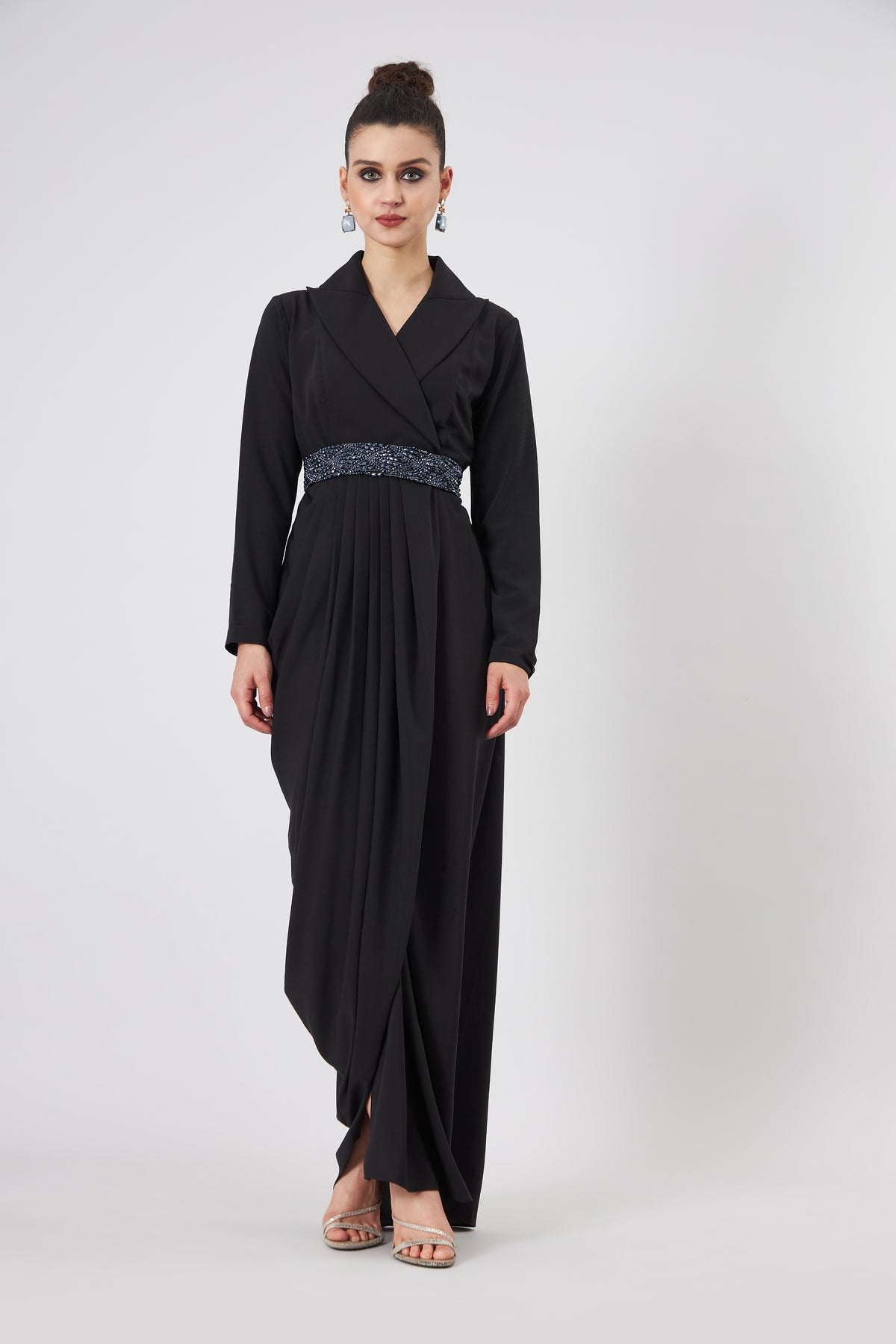 Notch Collar Drape Dreess