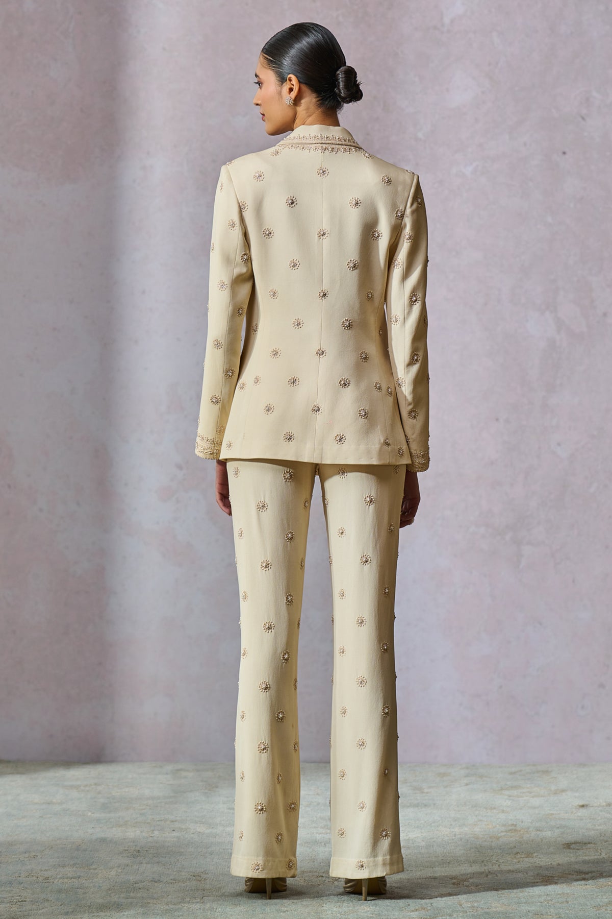 Ecru Hand Embroidered Jacket With Trousers