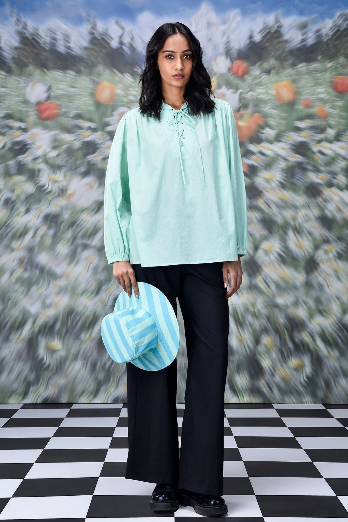 Malmal Lace up Top Nile Green