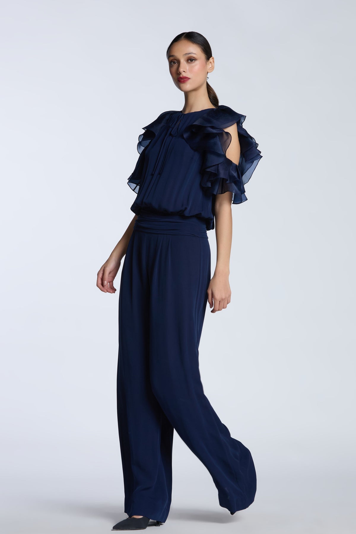 Ruffled Cold Shoulder Jumpsuit