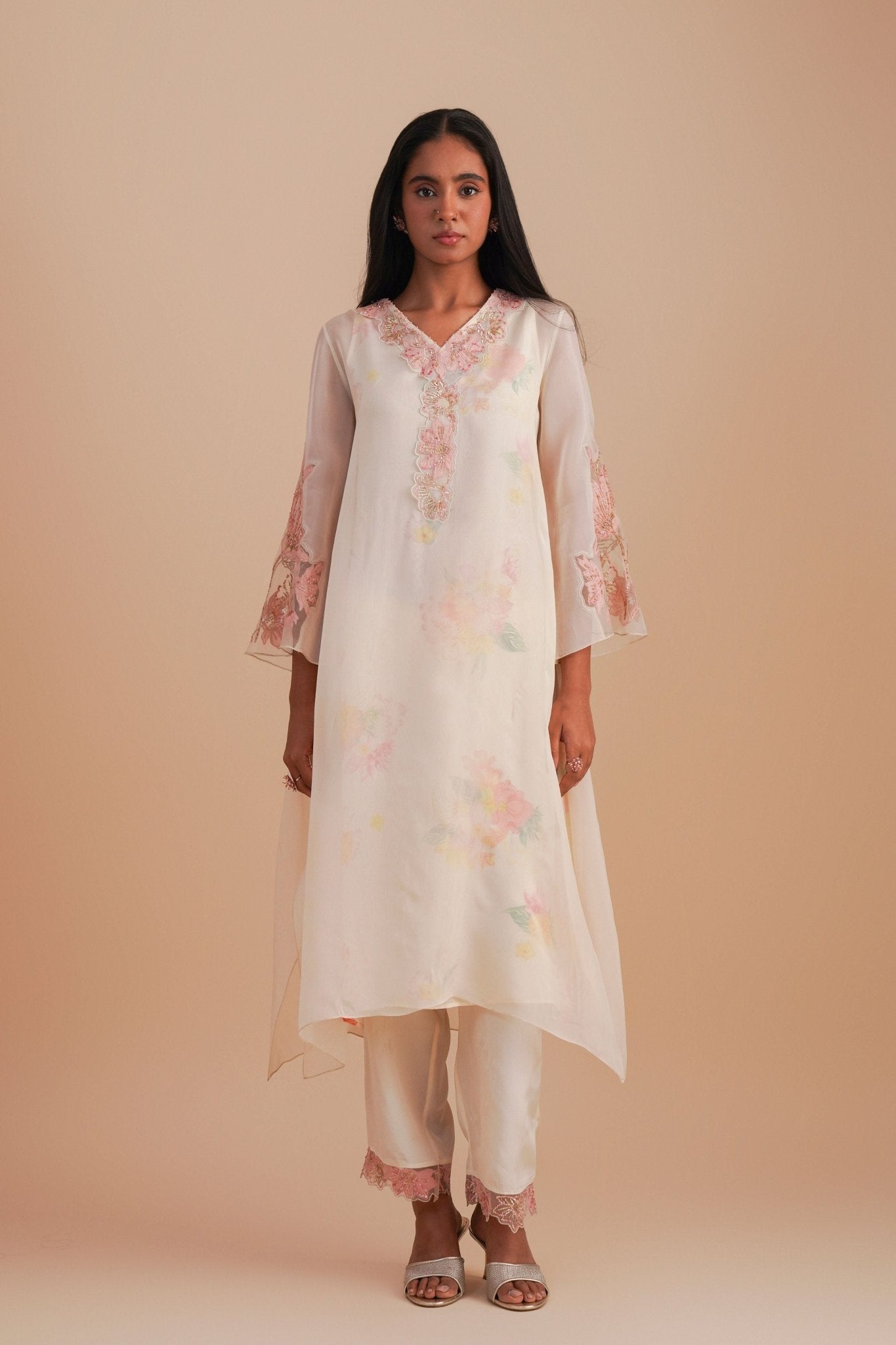 Ecru Organza Kurta Set - One Not Two - Elahe