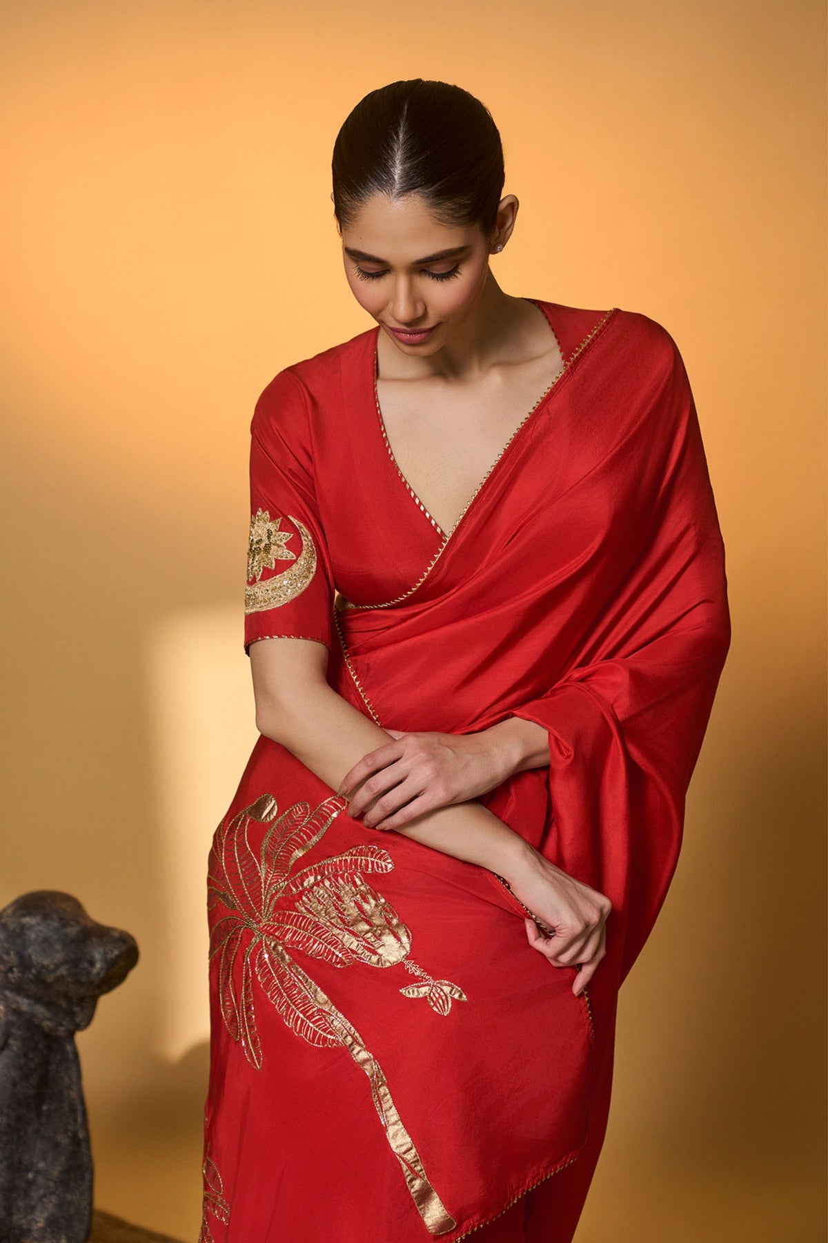 Red Tropical Nandi Saree