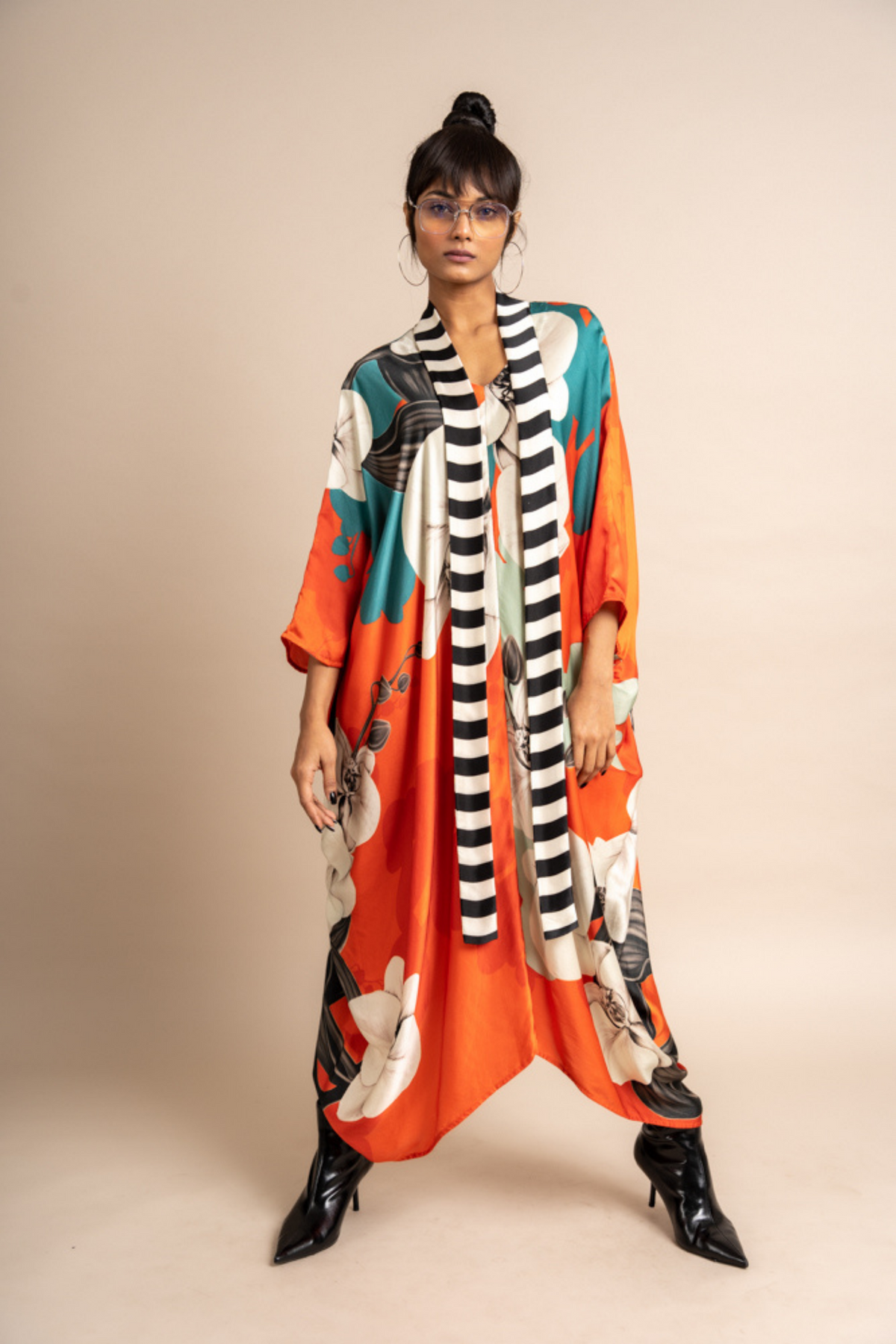 Tangerine Print Kaftan Kurta