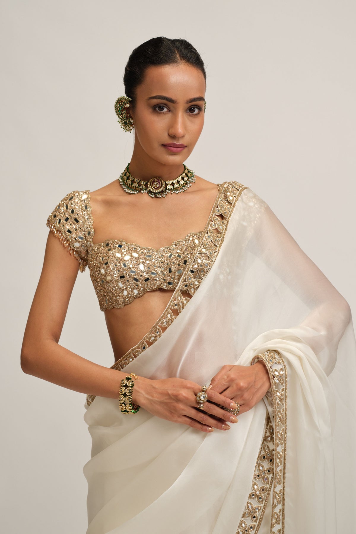 Off White Saree Set