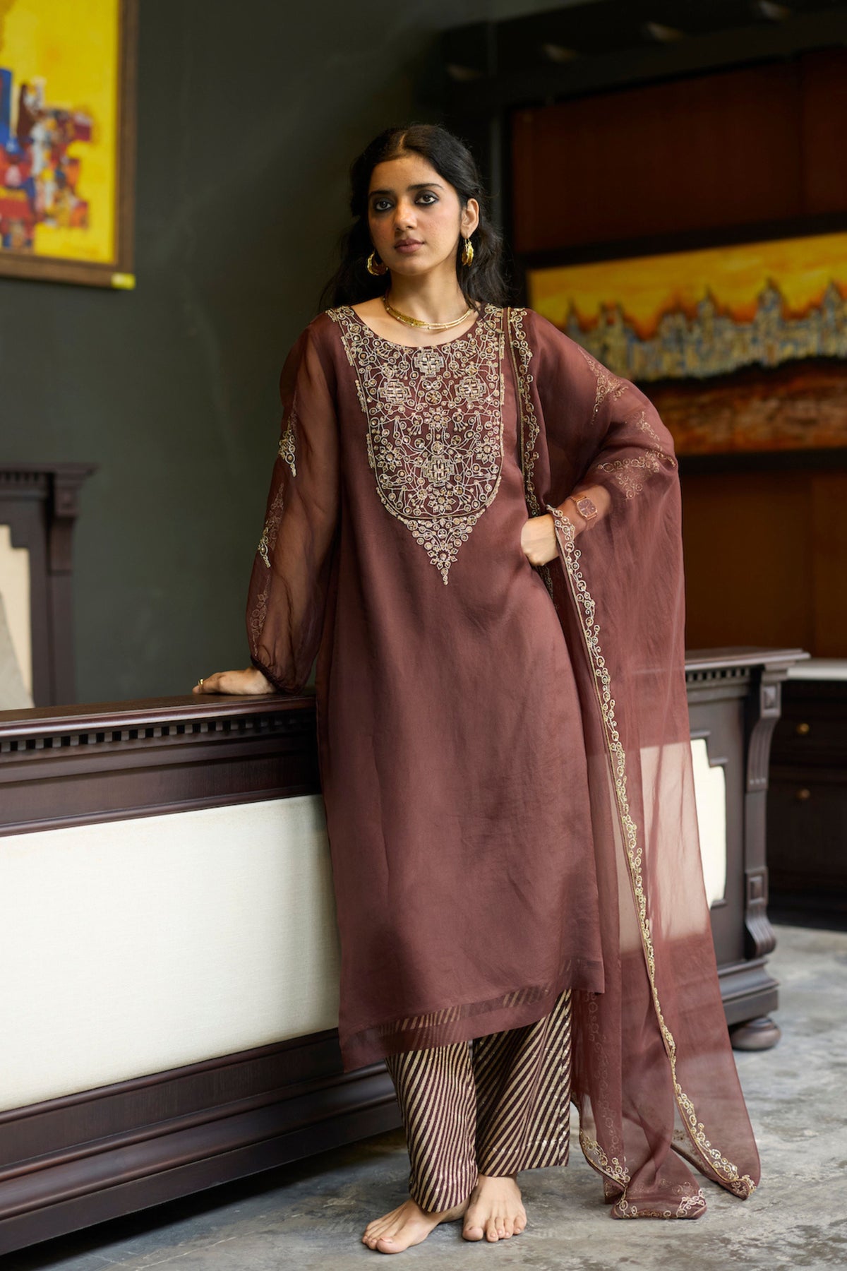 Brown Sukhali Kurta Set