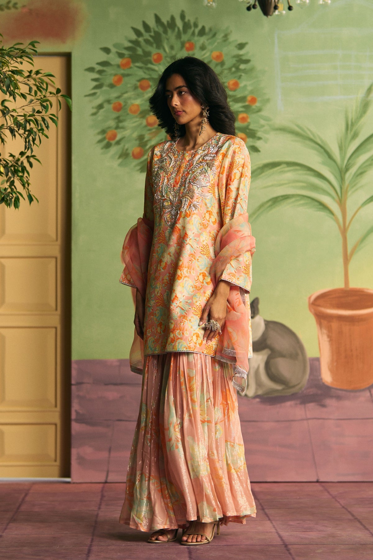 Peach Petal Garden Sharara Set