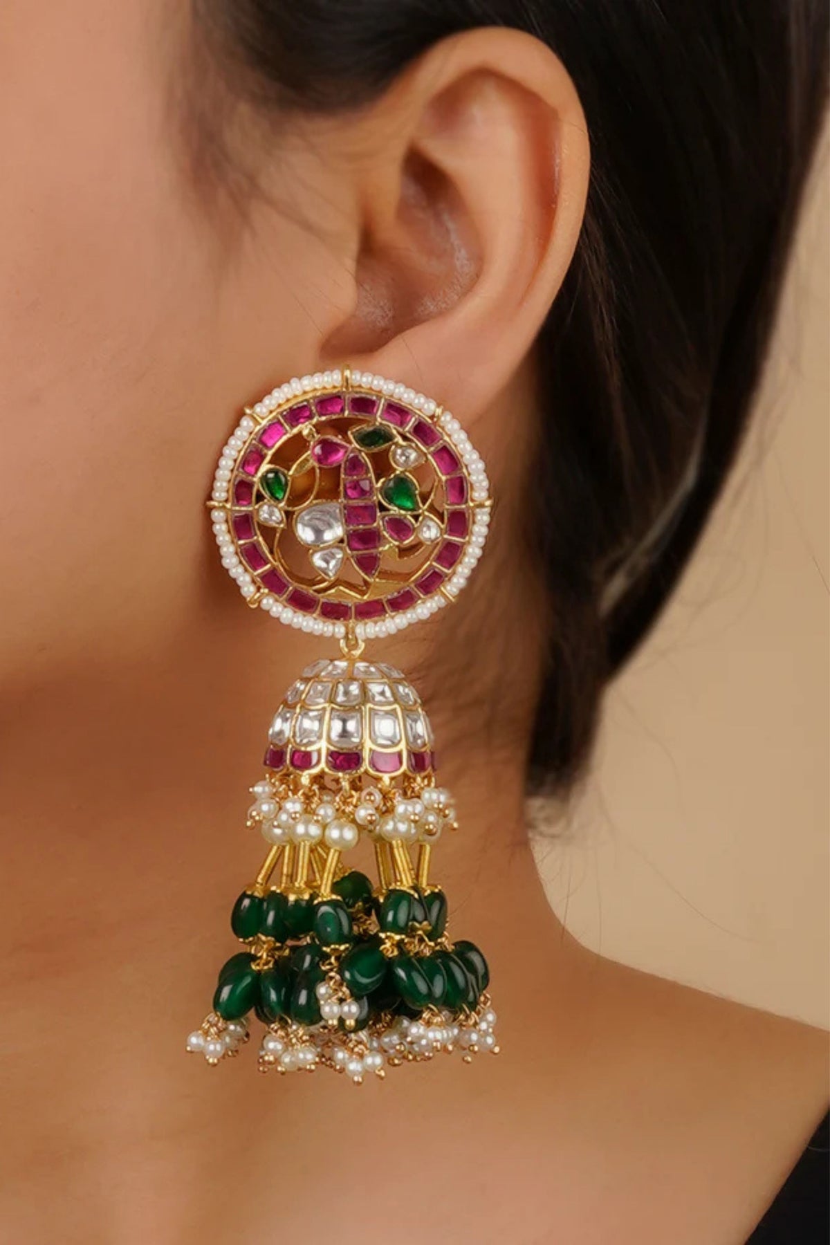 Multicolor Gold Plated Jadau Kundan Earrings