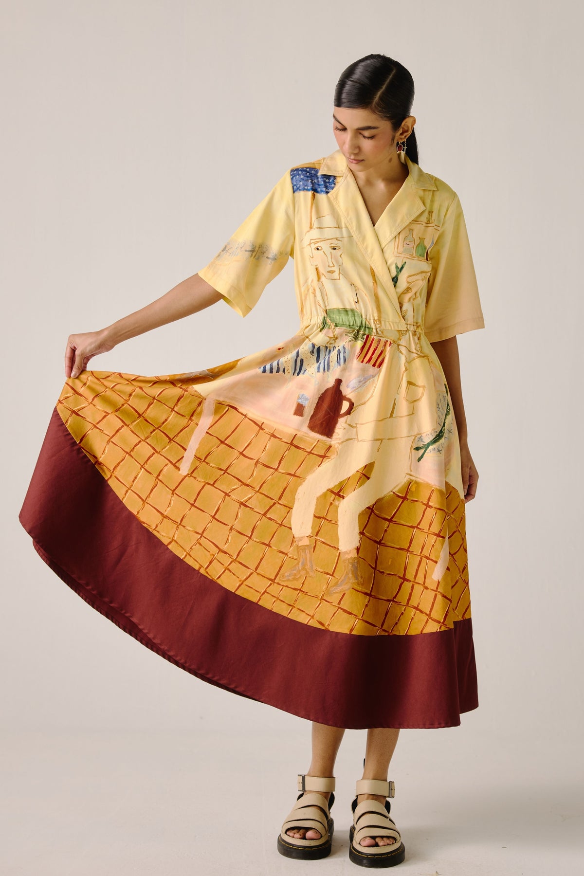 Fisherman Print Blocked Dress