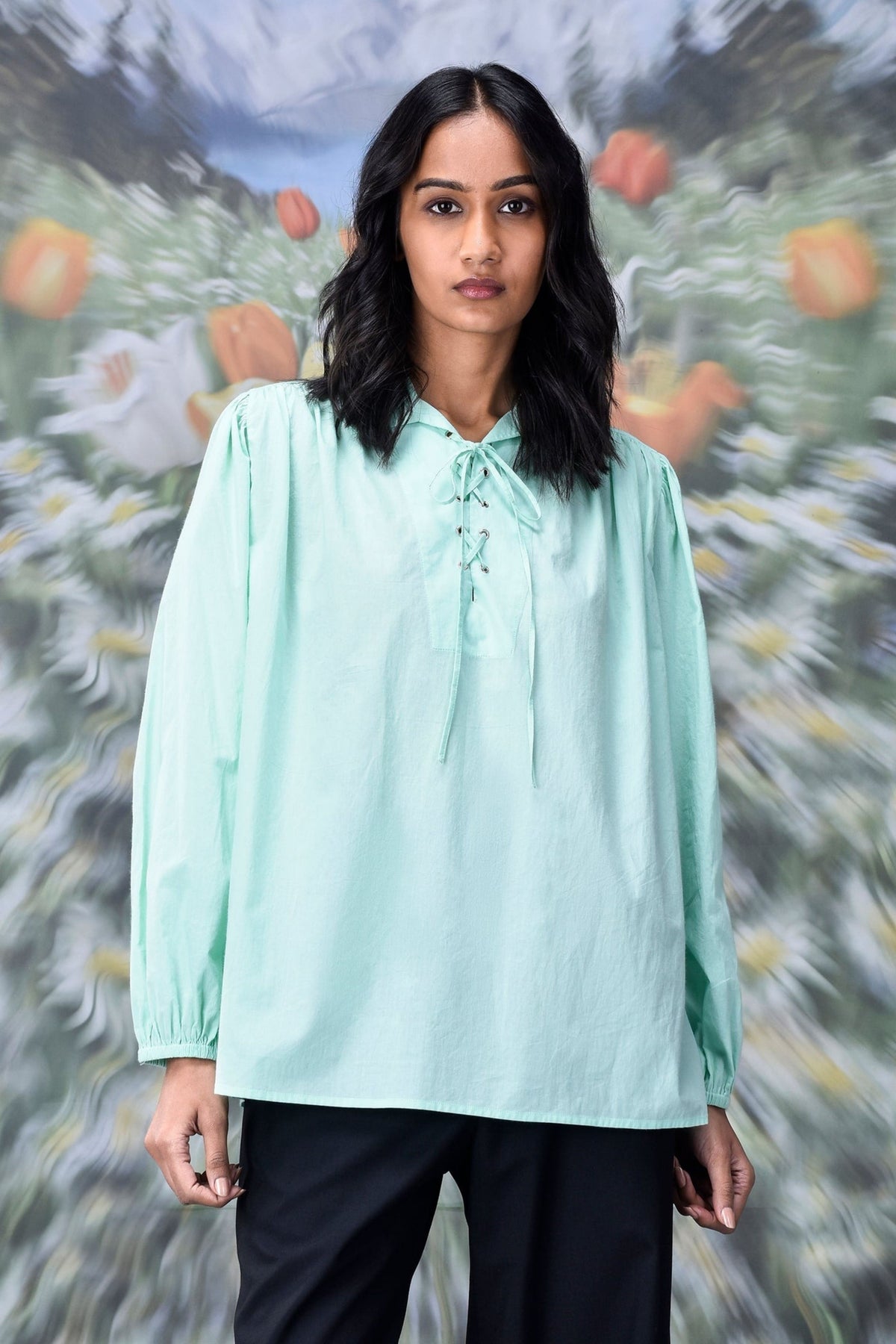 Malmal Lace up Top Nile Green