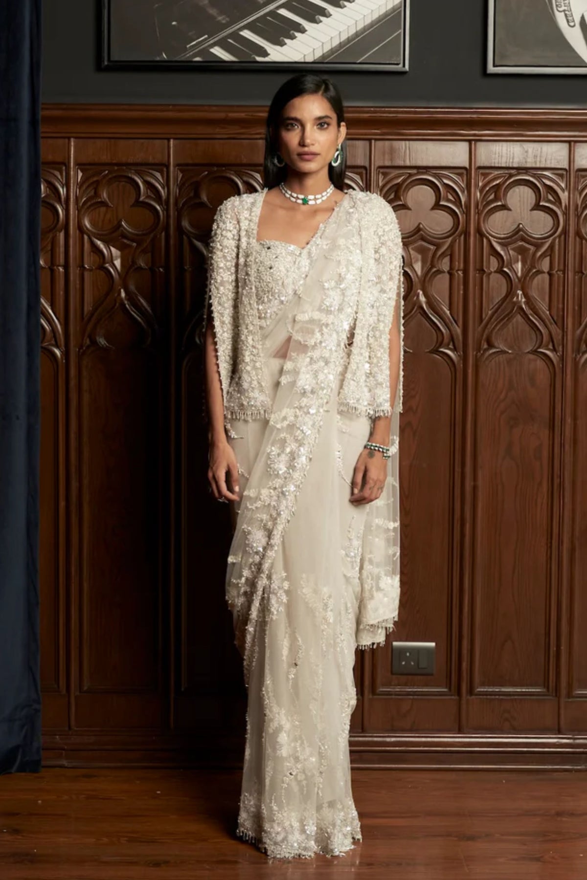 Grey Jacket Saree Set