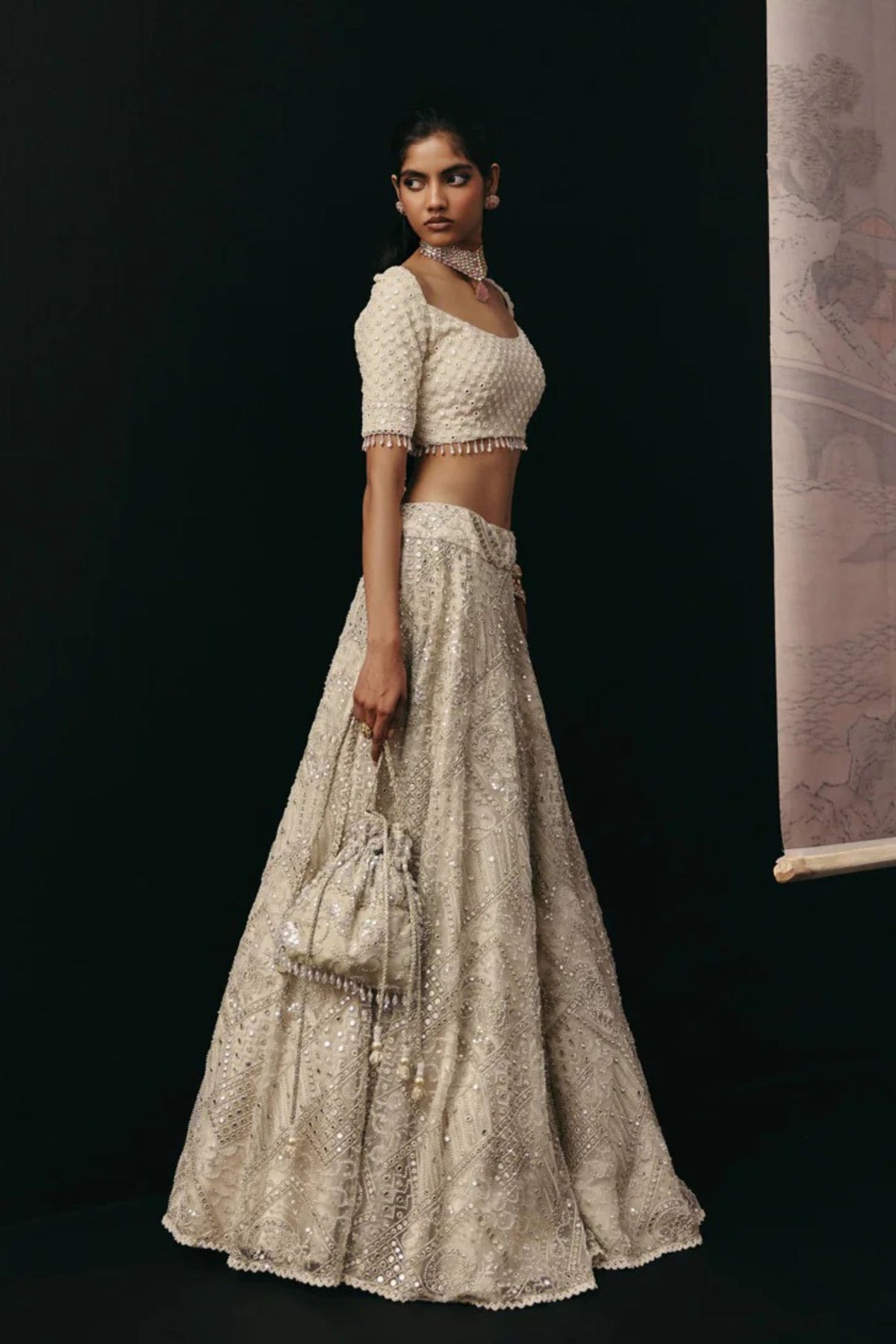 Ivory Mirrorwork Lehenga  Set