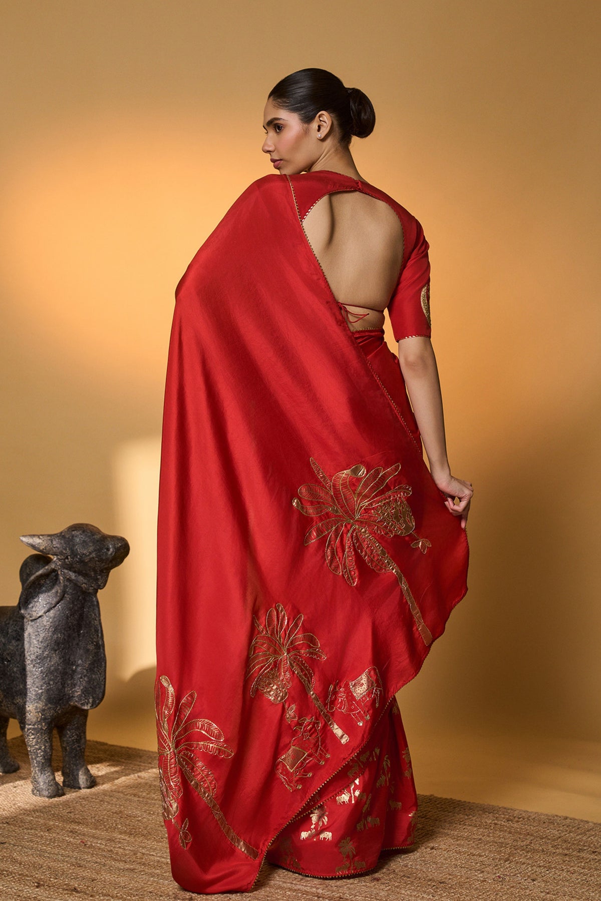 Red Tropical Nandi Saree