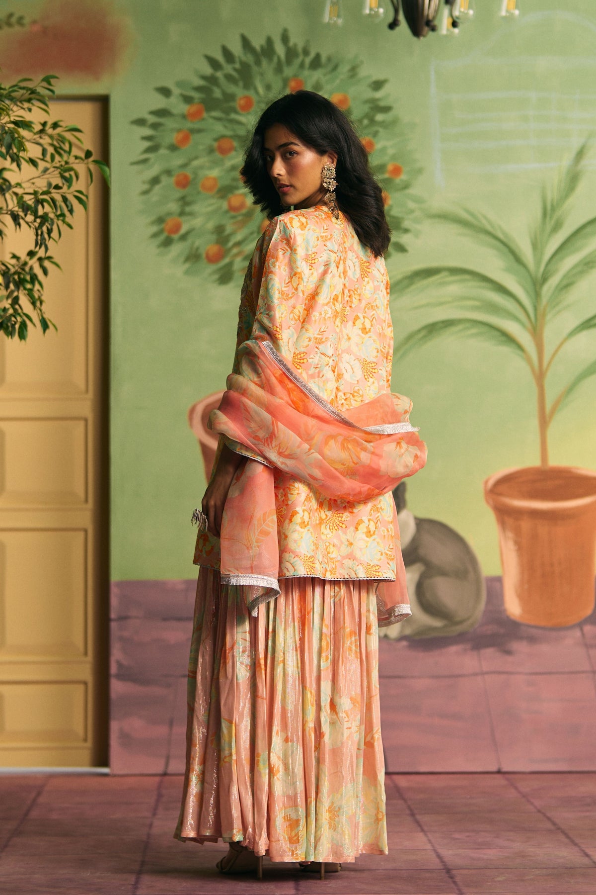 Peach Petal Garden Sharara Set