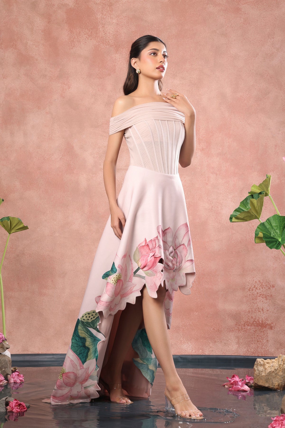 Corset High Low Net Dress Set