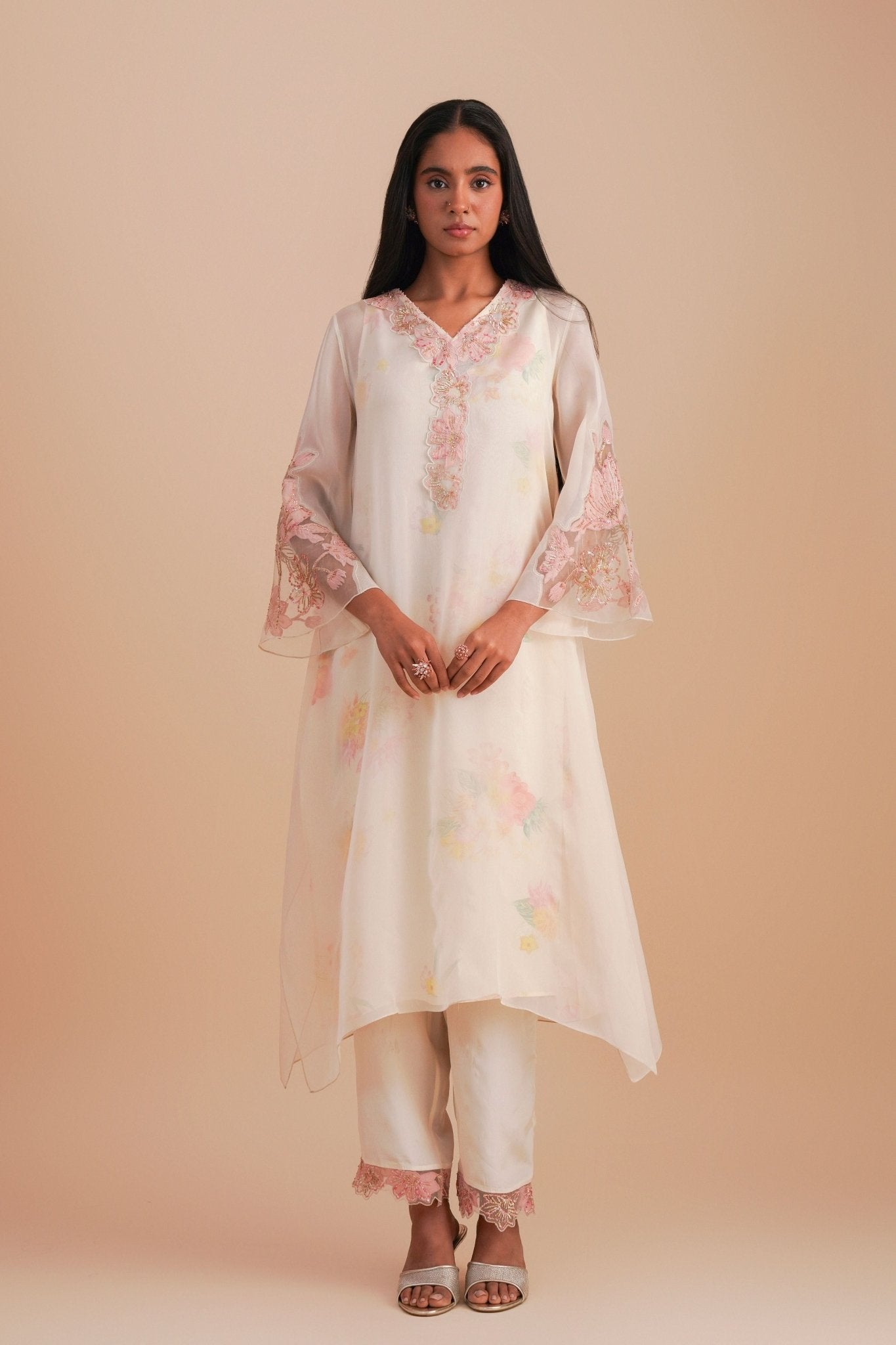 Ecru Organza Kurta Set - One Not Two - Elahe