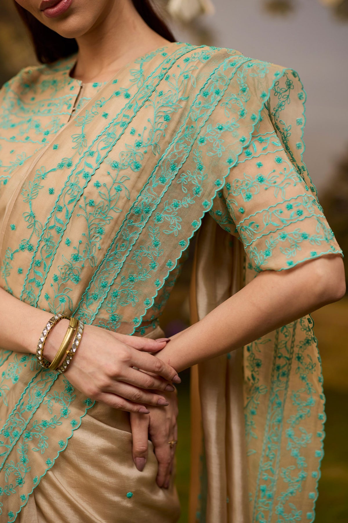 Woodland Stories Embroidered Beige Saree