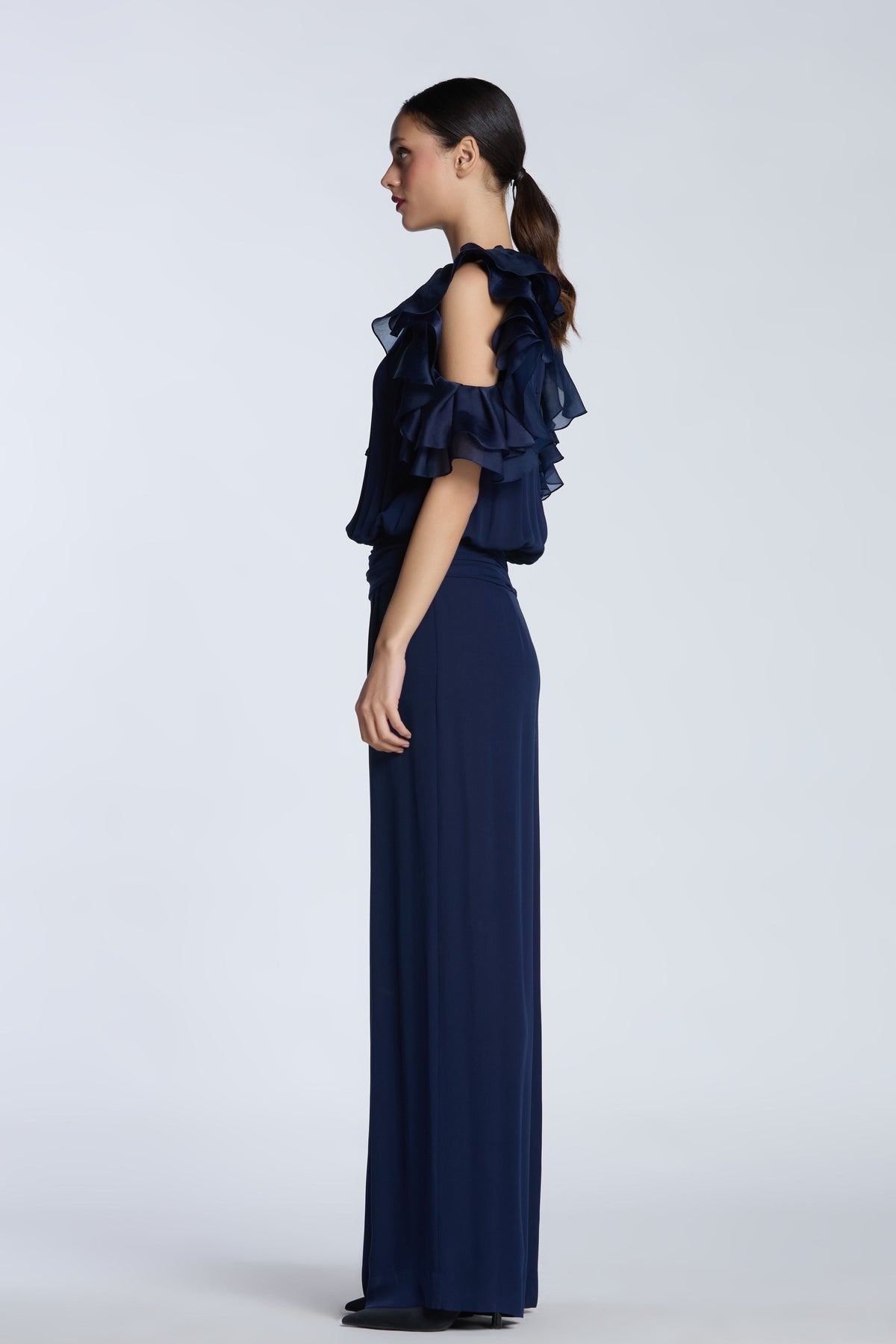Ruffled Cold Shoulder Jumpsuit