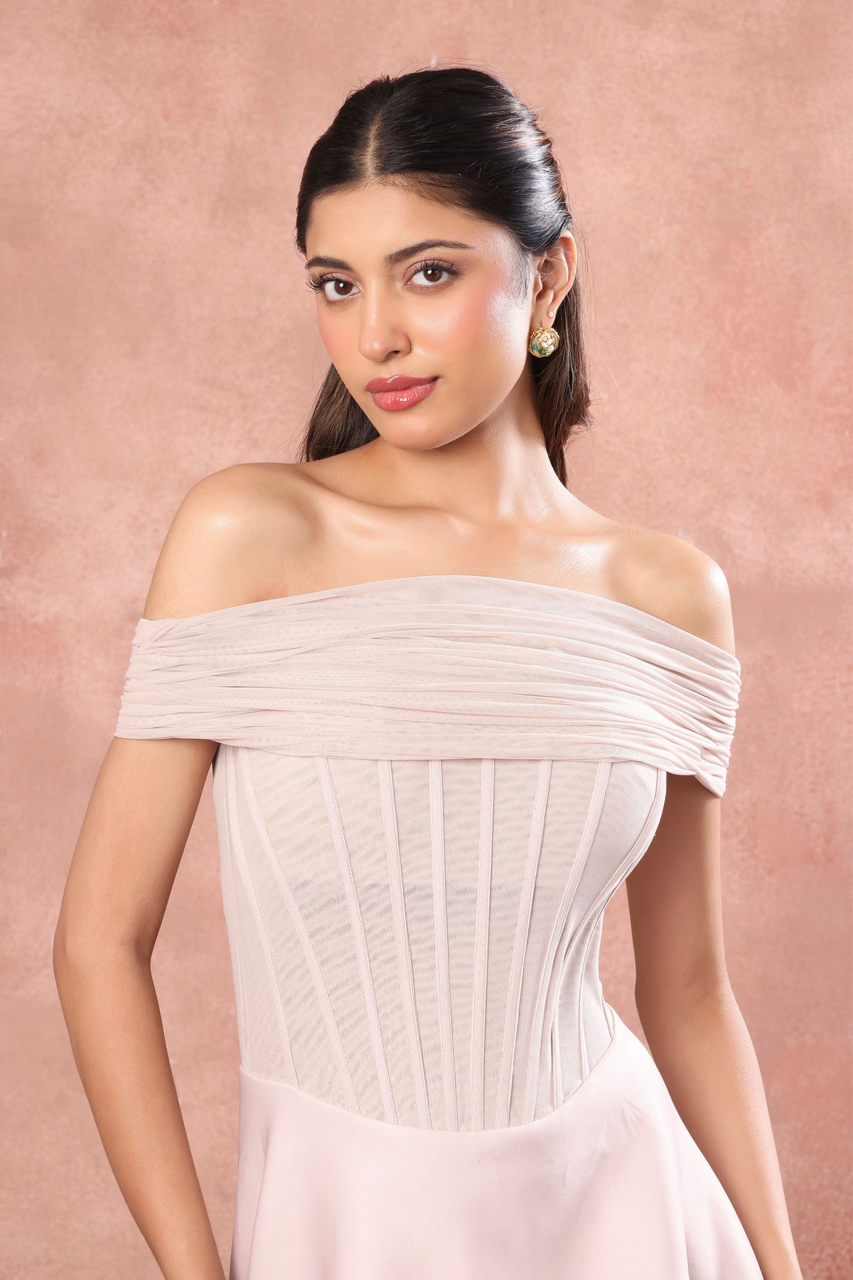 Corset High Low Net Dress Set