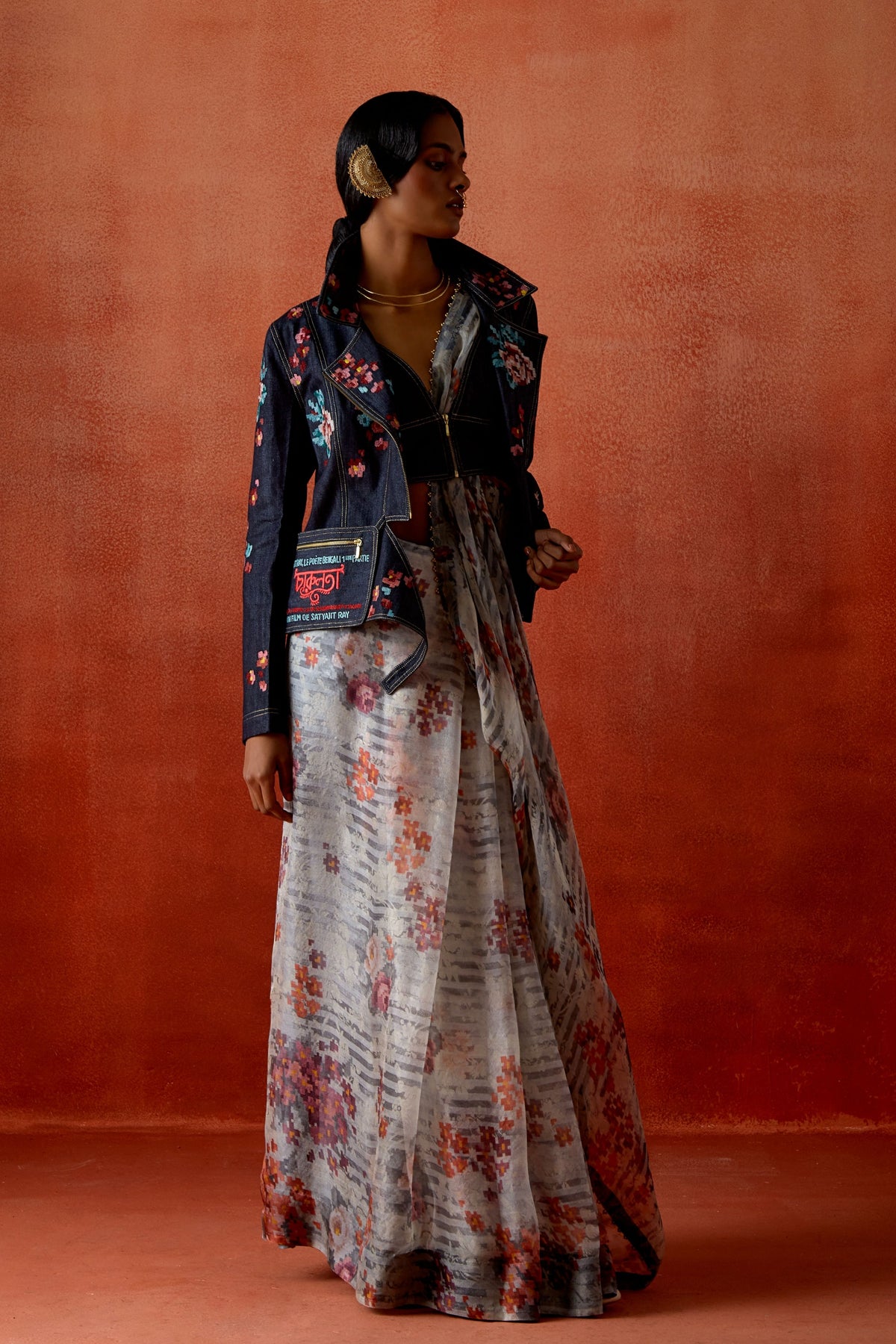 Printed Jacket Sari Set