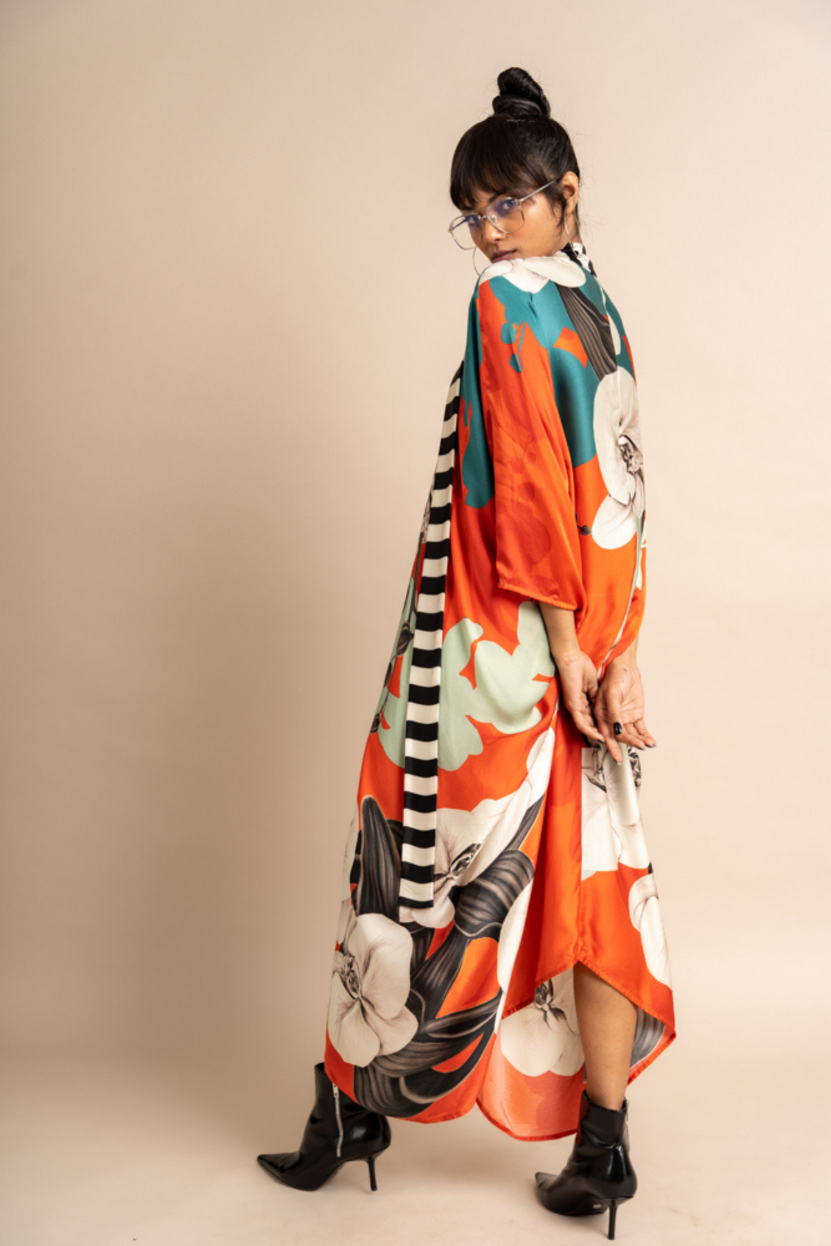 Tangerine Print Kaftan Kurta