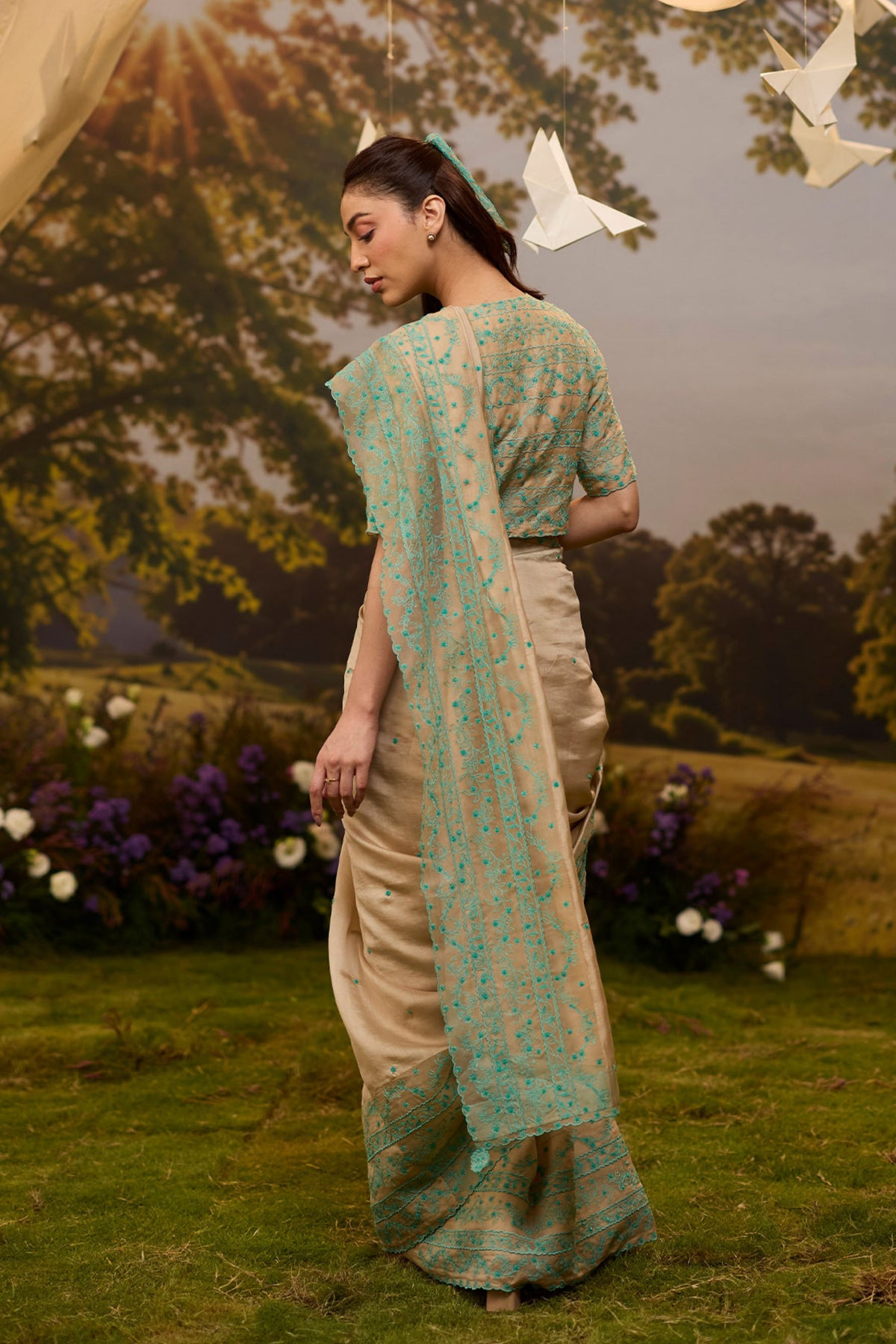 Woodland Stories Embroidered Beige Saree