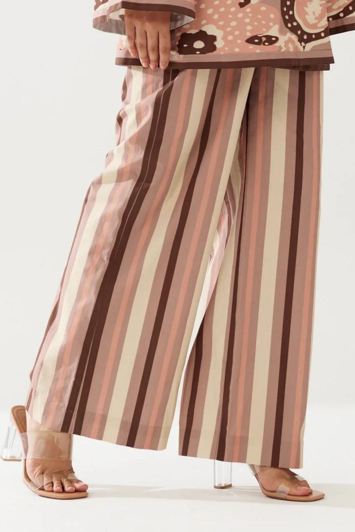 Peach And Cream Stripe Pants