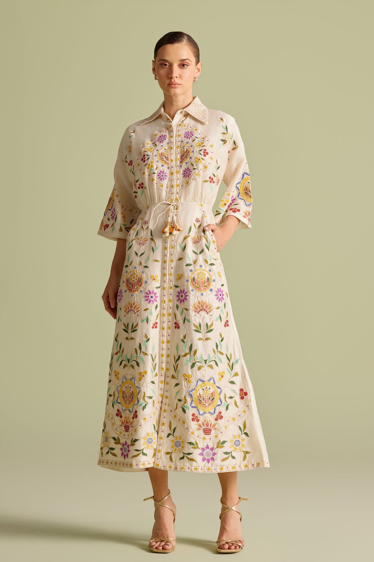 Ivory Applique Shirt Dress
