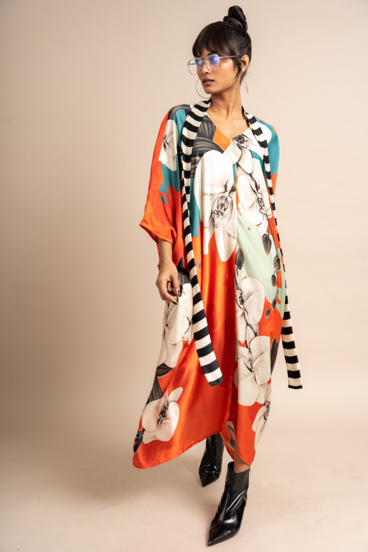 Tangerine Print Kaftan Kurta